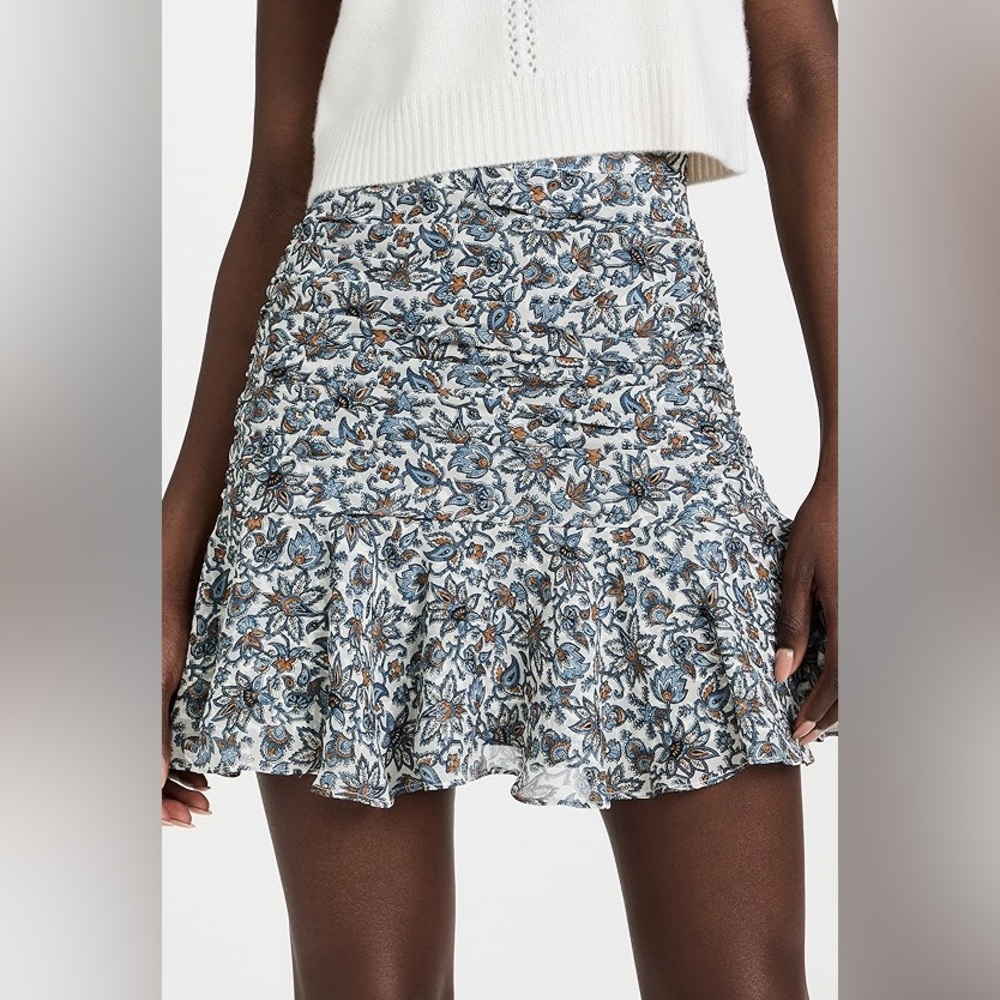 VERONICA BEARD Taras Floral Silk Mini Skirt Ruched Flounce Hem in Ecru Multi